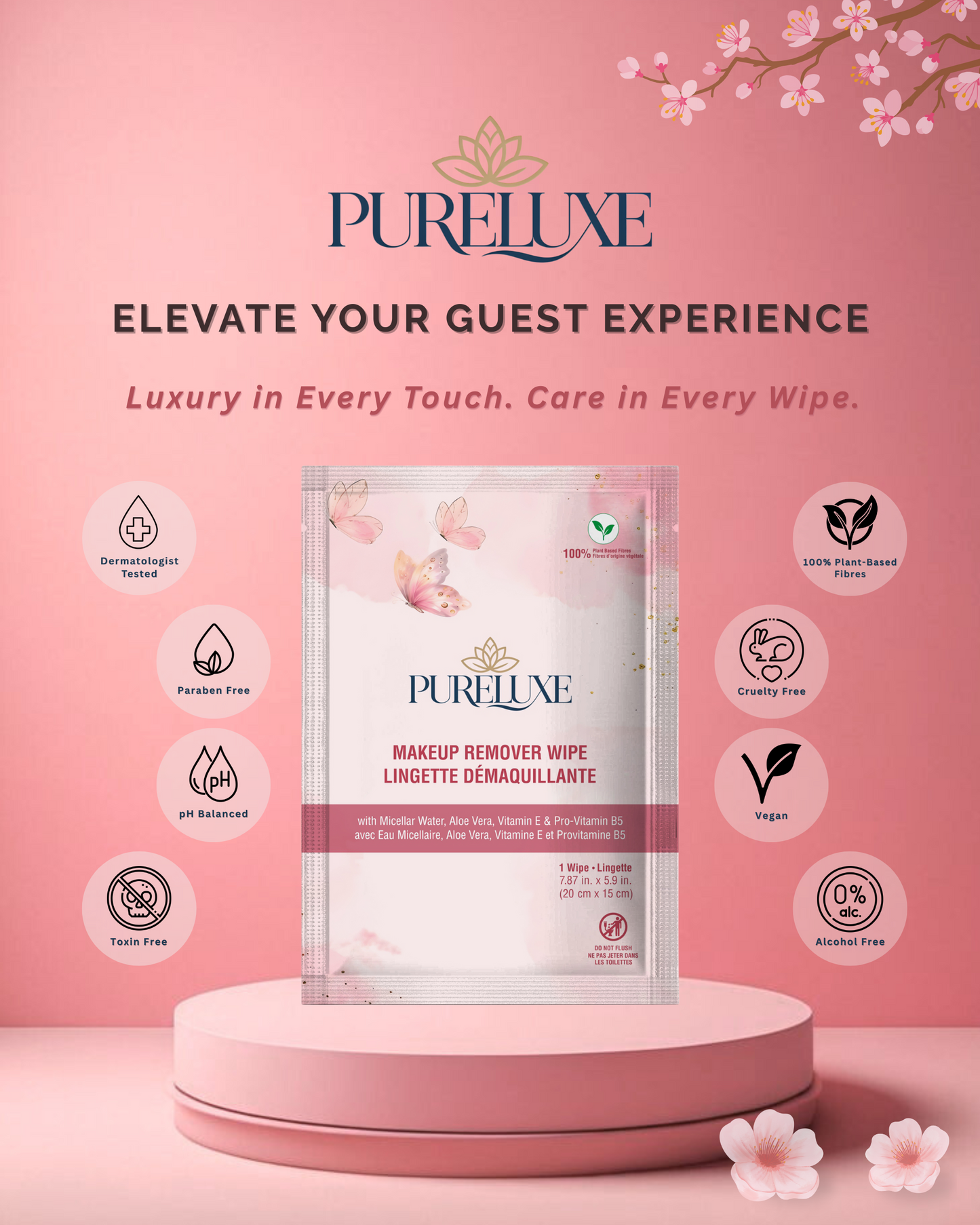 PureLuxe Makeup Remover Wipes Individually Wrapped Bulk