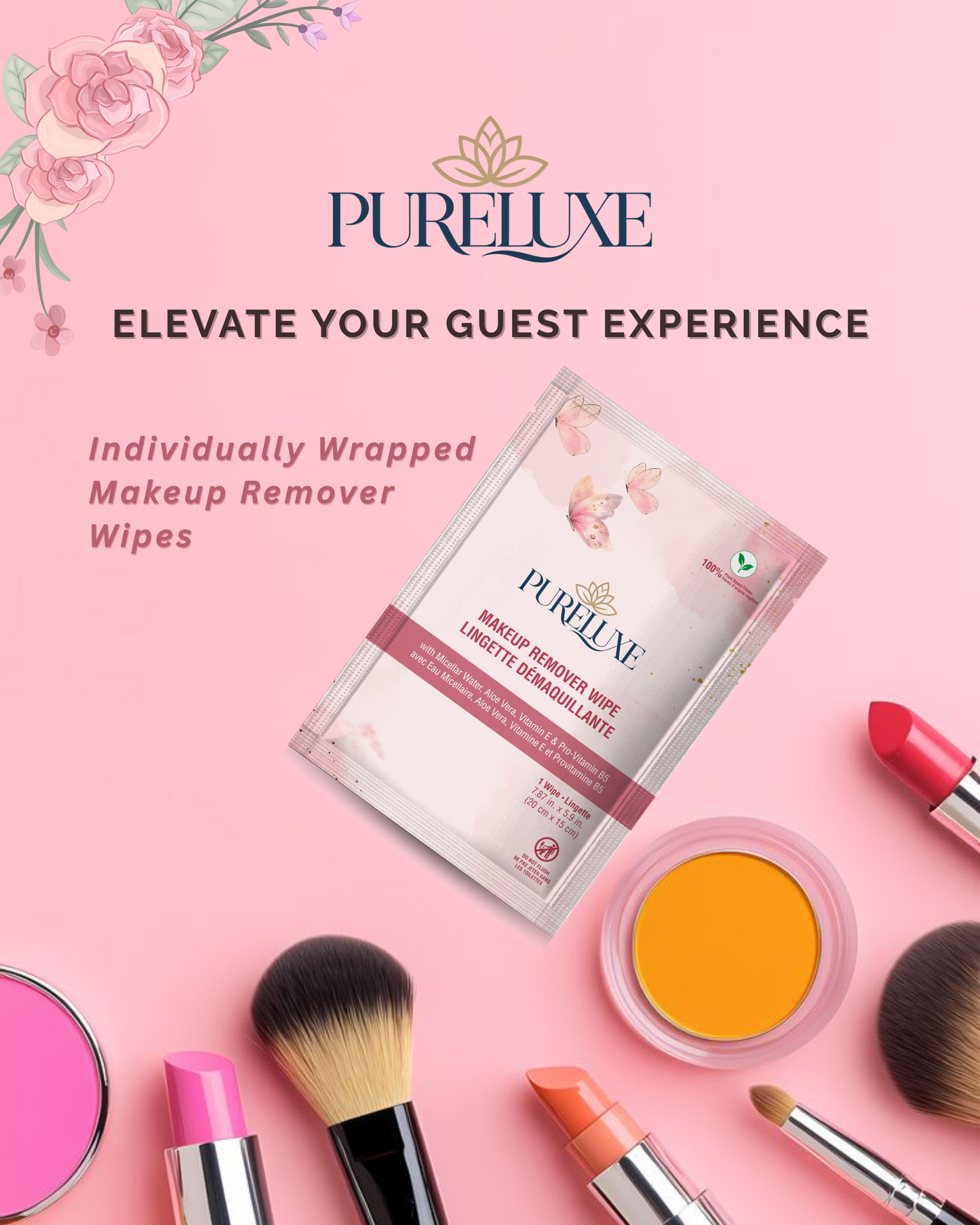 PureLuxe Makeup Remover Wipes Individually Wrapped Bulk