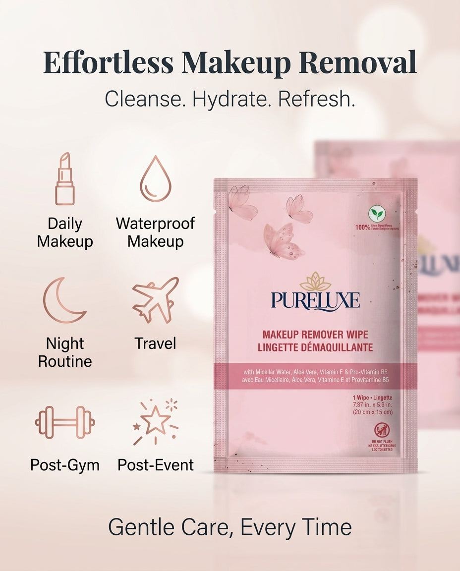 PureLuxe Makeup Remover Wipes - Individually Wrapped