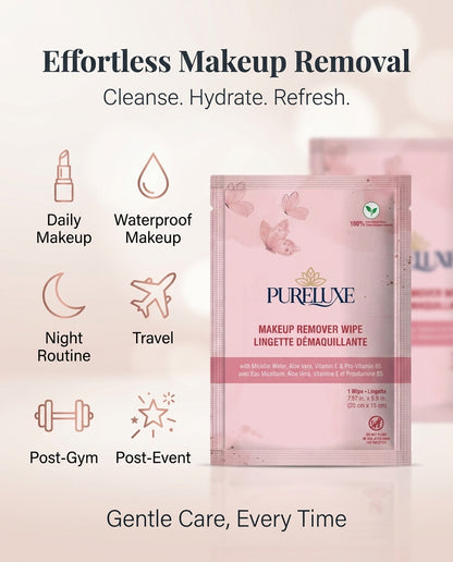 PureLuxe Makeup Remover Wipes - Individually Wrapped