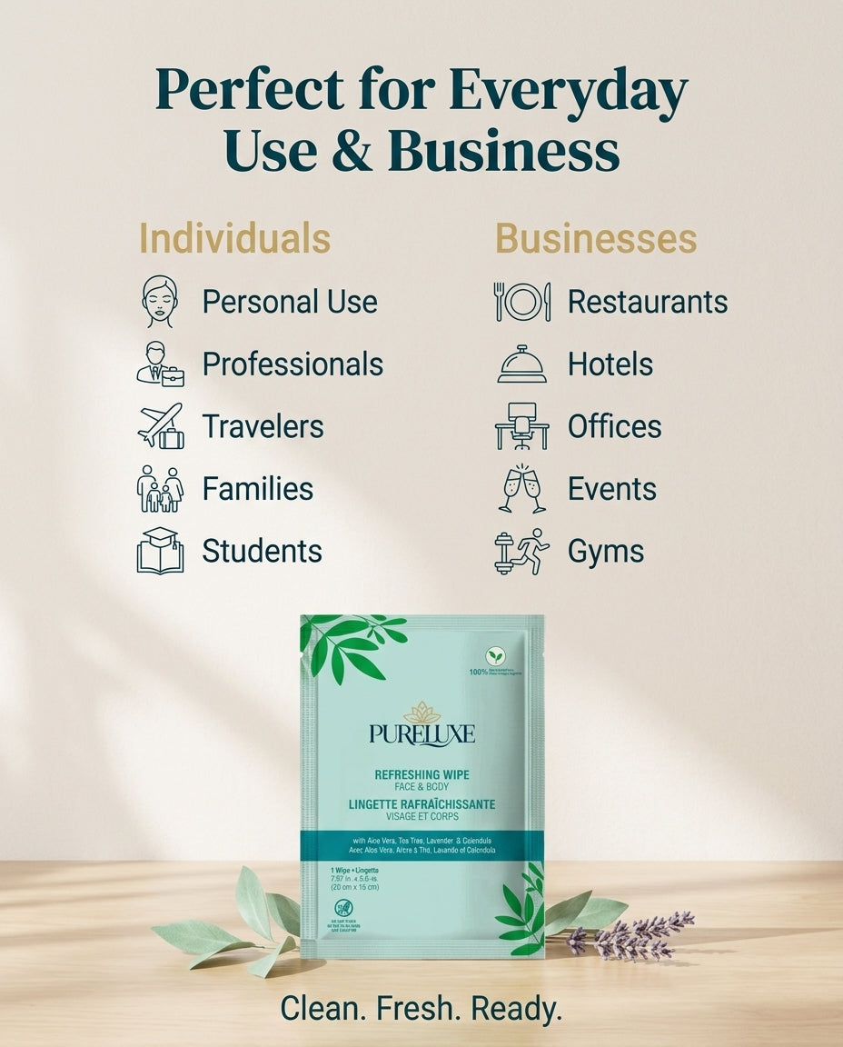 PureLuxe Refreshing Face & Body Wipes - Individually Wrapped